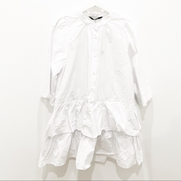 TOV Kimono Sleeve Tiered Ruffle Poplin Mini Shirt Dress in White Size 42 L NWT - Picture 4 of 9